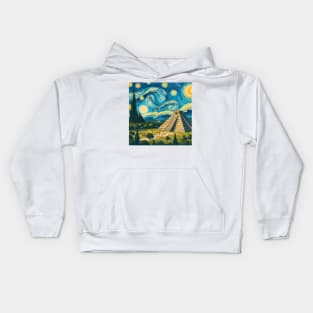 Chichen Itza, Mexico, in the style of Vincent van Gogh's Starry Night Kids Hoodie